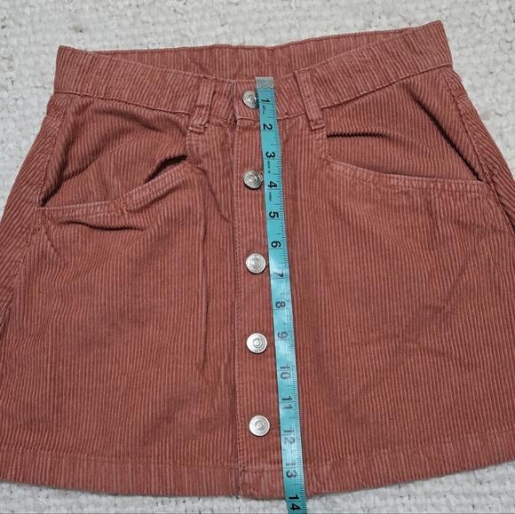 Free People Ray Corduroy Mini Skirt Button Front Terracotta Dusty Rose Size 2 - Picture 6 of 11